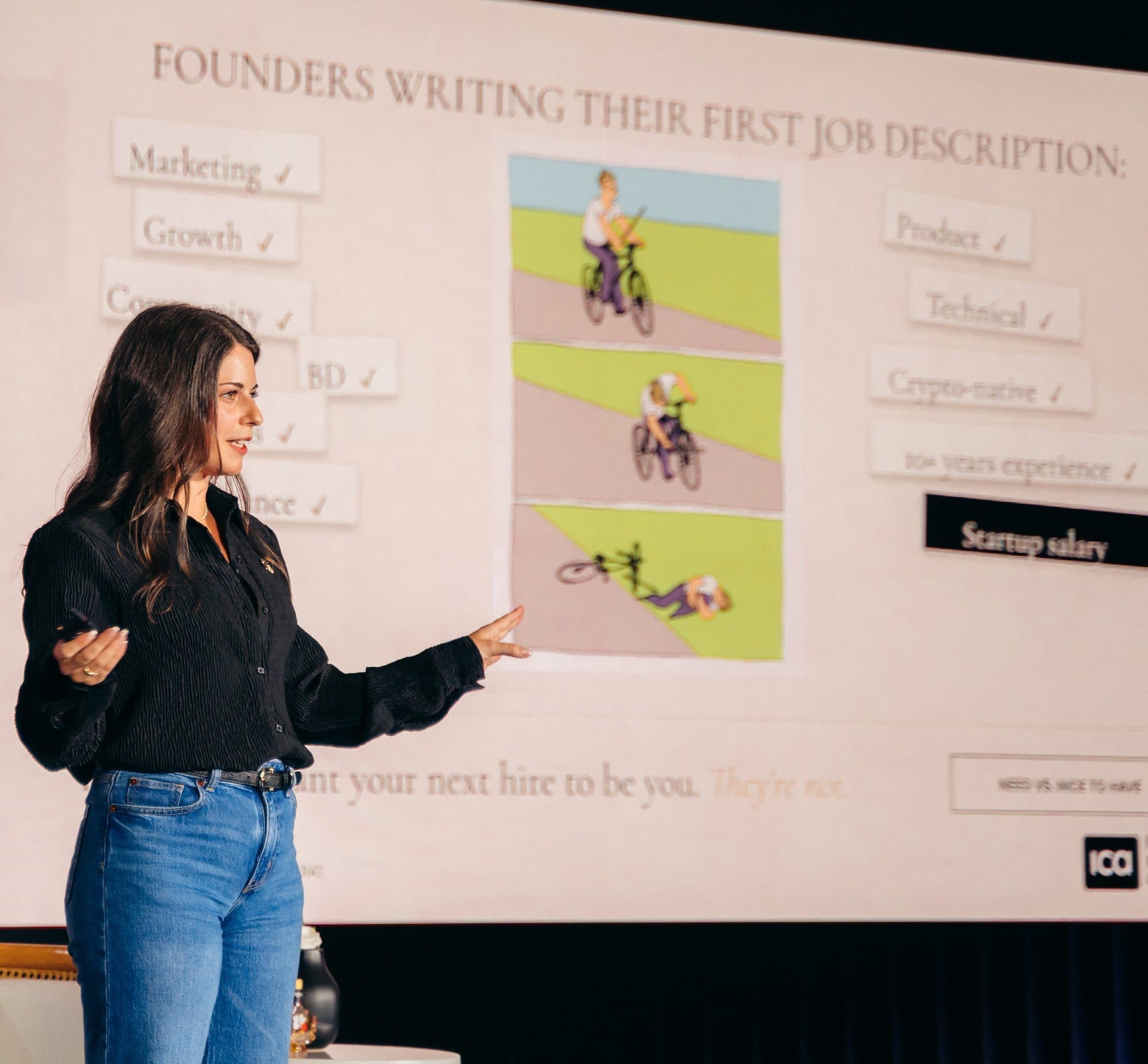 April Ben-Sabat presenting on the mistakes founders make when writing their first job description.
